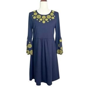 Boden Navy Midi Dress with Yellow Floral Embroidery